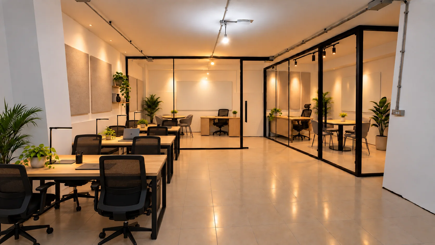 Simulación general del centro de Lado Sur con despachos y zona abierta
